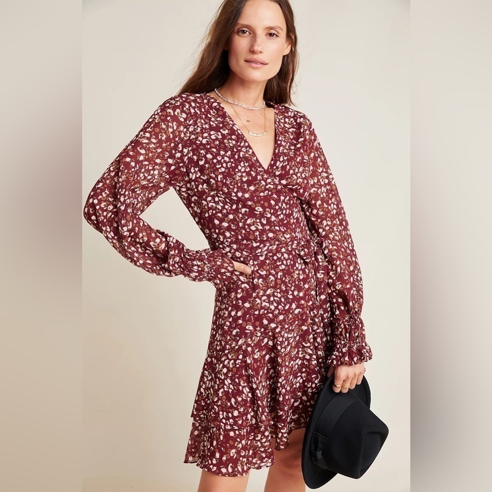 Anthropologie Hailee C Petra Leopard print wrap dress